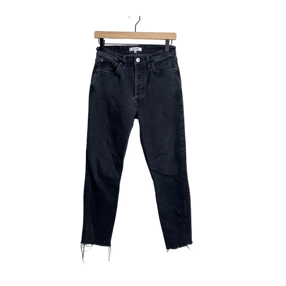 RE/DONE Faded Black Cropped Straight Leg Jeans Size 27 Button Fly High Waist